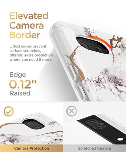 Gviewin Pixel 6A Case 6.1'', Stylish Marble Pattern, Slim Glossy Tpu, Shockproof Protective Cover - White/Gold (2022 Release) #TOP2