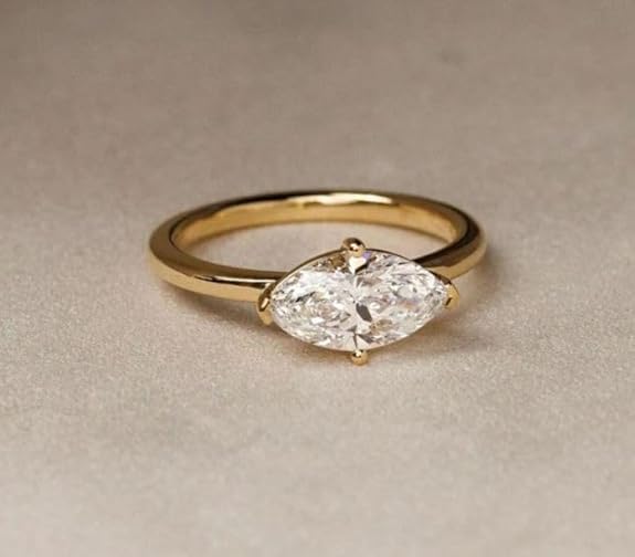 Diamond Engagement Ring 14k Yellow Gold Plated East West 2.5 CT Marquise Cut Solitaire Wedding Band,Wedding Gifted Ring,Gift For Her,Size 3-12.2