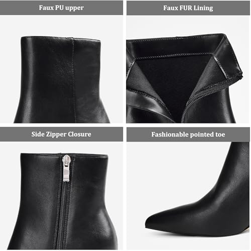 Elisabet Tang Women's Pointed Toe Booties 3 inches Heels Ankle Boots with Side Zipper Dressy Comfy Work Formal Winter Fall2