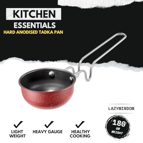 LAZYwindow Premium Nonstick Tadka Pan, 11cm Diameter, Maroon Base | Small Frying Pan for Tempering Spices, Gas & Induction Compatible | Cool-Touch... - Image 4