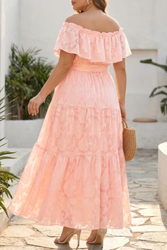Image of Plus Size Chiffon Off The Shoulder Maxi Long Floral Summer Casual Beach Boho Sundress Women 2024