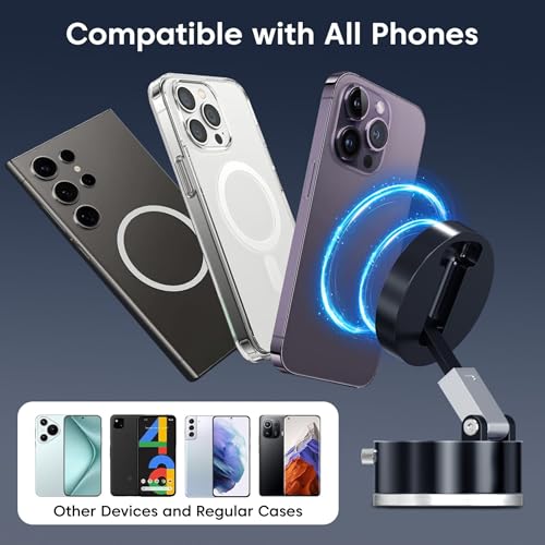 Image of Sounce Magnetic Vacuum Suction Mobile Holder for Car, Desk, Mirror & Glass - Retractable Stand with Strong N52 Magnets, 360 Adjustable Viewing, iPhone & Android Smartphones (Black)
