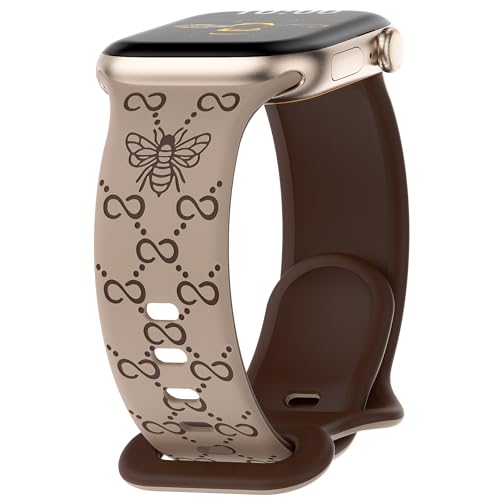 YMHML Designer Engraved Band Compatible with Apple Watch Bands for Women 40mm 42mm 41mm 38mm 44mm 45mm 46mm 49mm, Cute Bee Silicone Inlay Dressy Strap for iWatch Series 11 10 9 8 7 6 5 4 3 SE Ultra