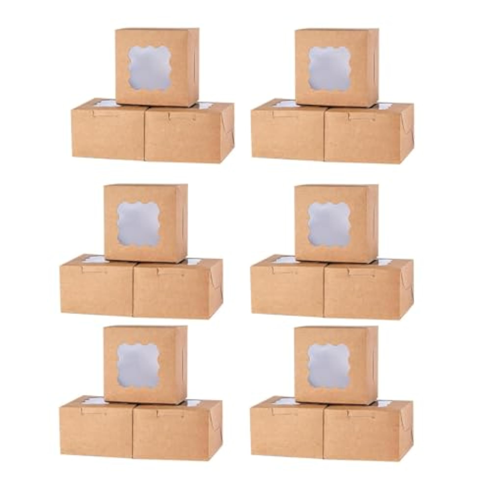 50 Pieces Bakery Boxes with Window for Picnic Camping, Brown