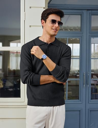 Cotrasen Mens Sweater Polo Long Sleeve Polo Shirt Casual Lightweight Knit Pullover Shirts with Collar Sweater4