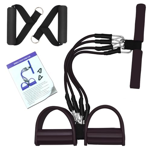 Foot Pedal Resistance Band with Handles, Multifunctional Pedal Puller Resistance Rope, Strength Training Equipment, Fitness Workout Exercise Trainer, 4-Tube (Black)
