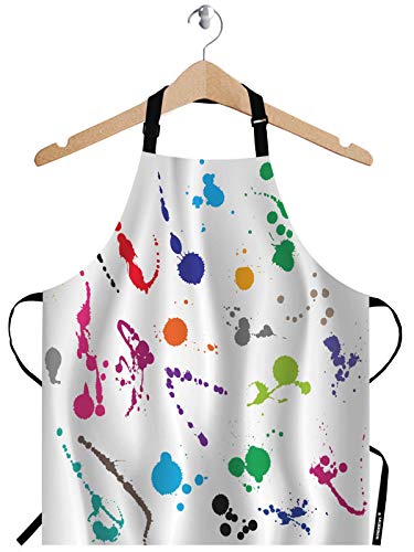WONDERTIFY Abstract Paint Splashes Apron,Collection Of 24 Different Ink Splatter Symbol On White Bib Apron with Adjustable Neck for Men Women,Suitable for Home Kitchen Cooking Chef Grill Baking Apron