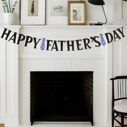 Image of Happy Father's Day Decorations Banner - Black Glitter Father's Day Hanging Decor Signs Banner Party Supplies, Ideal for Home, Office, and Party Celebrations