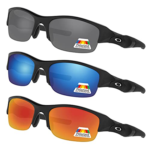 Image of Bwake Replacement Lenses for Oakley Flak Jacket Set Sunglasses - Black + Blue + Fire Red POLARIZED