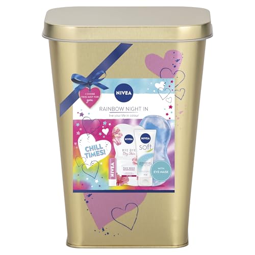 NIVEA RAINBOW NIGHT IN (2 X FACE MASK, 75ML M/CRM, ROSE L/BALM, EYE MASK & TIN) 02/25