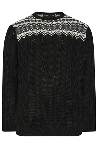 Big & Tall Men's Crew Neck Fairisle Knit Sweater Pullover Black