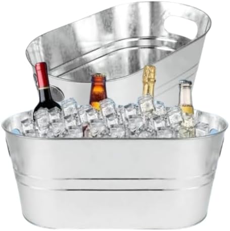 2 Pcs 4 Gallon Large Ice Buckets with Carry Beer Drink Storage Cooler Metal Beverage Ice TubGalvanized Tub Beverage Tubs,for Parties and Cocktails & Outdoor Events