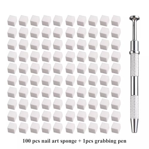Image of 100Pcs White Soft Nail Sponges for Ombre, Nail Art Sponges With Grabbing Pen, Blooming Nails, Ombre Nail Brush, Nail Art Manicure Tools Supplies, Professional Nail Accessories for Home and Salon DIY