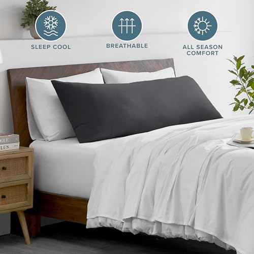 Image of Bare Home Microfiber Body Pillow Cover - Ultra Soft - Cooling Pillowcase - Double Brushed - Pillowcase with Zipper Closure - Easy Care (21''x54'' Body Pillow Cover, Forged Iron Grey)