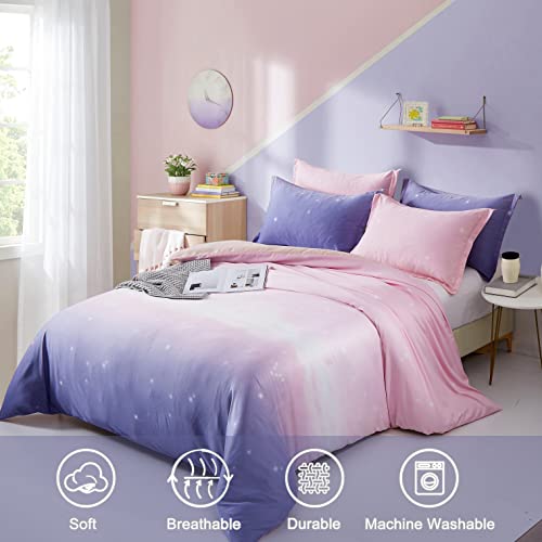 DJY Pink and Purple Gradient Bedding Set Galaxy Duvet Cover Pillowcases with Zipper Closure for Kids Girls Teens Adults (Double Size 200x200cm) - Image 2