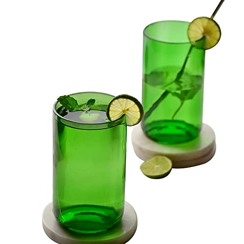 Kavi The Poetry-Art Project Recycled Green Quirky Set Wine Glasses for Home, Bar Restaurants, Hotels (300 ml Each, 7.62 cm Dia) – Set of 2 Pieces