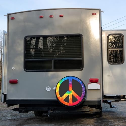 Image of Chic Tie Dye Peace Sign Spare Tire Cover Dust-Proof Wheel Tire Cover Fit Trailer, RV, SUV and Many Vehicle 17 Inch