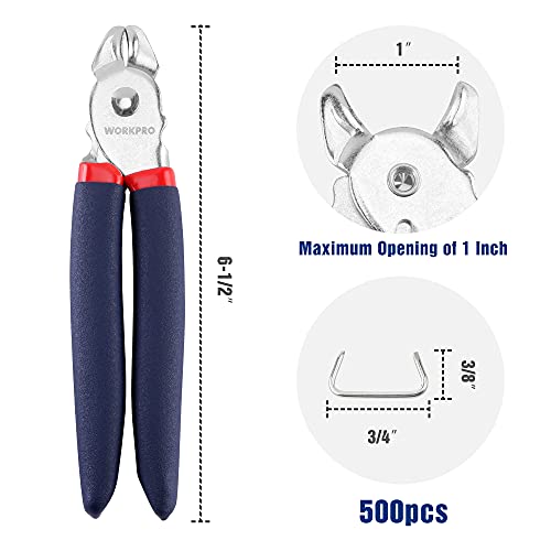 Workpro Hog Ring Pliers With 500 Pcs 3/4" Hog Rings, Galvanized Steel Hog Rings Perfect For Furniture Upholstery, Auto Upholstery, Meat & Sausage Casings #TOP5