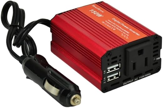 150W Red Power Inverter Car Adapter, Car Inverter Power Outlet DC 12V to 110V AC Converter Outlet Charger with 2.1A 1A Dual USB Charger for Phone, iPad, Laptop, Camera, Camping
