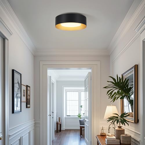 Goomavi Modern Flush Mount Ceiling Lights,Minimalist 12.5IN Round Close to Ceiling Light Fixture,Black and Gold Metal Ceiling Lighting Lamp for Entryway,Hallway,Kitchen,Bedroom by Goomavi - Image 3