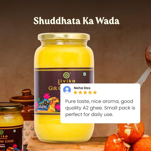 Image of Jivika A2 Gir Cow Ghee 1 Litre (Pack of 2) | Vedic Bilona Method Cultured Desi Cow Ghee | Grass Fed | Traditional Pure Ghee | Curd-Churned, Grass-Fed | Lab Tested