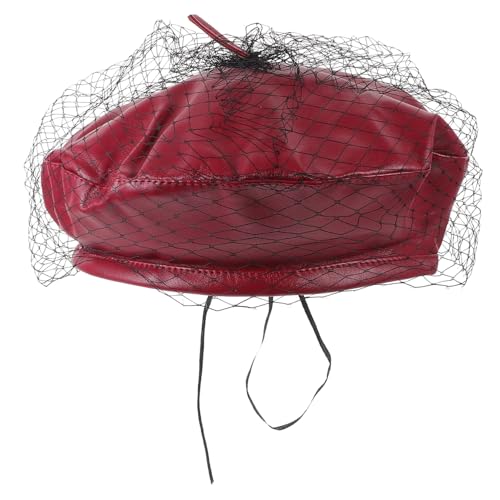 LIFKOME Béret Vintage en Cuir PU Voilette pour Femmes, Chapeau Français d'artiste Élégant, Béret Noir Taille Unique, pour Sorties, Fêtes Et Mariages