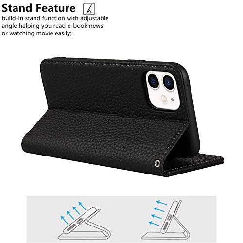 Étui portefeuille iPhone 11 cuir véritable noir anti-RFID iCoverCase