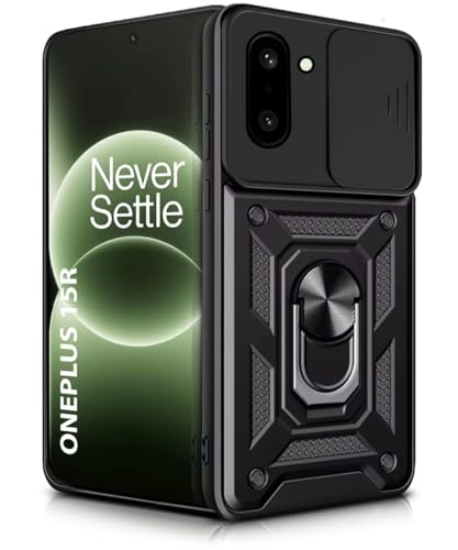 Image of WOW IMAGINE Tough Armor Bumper Mobile Back Case for 1+ OnePlus 15R 5G 2025 | Sliding Camera Cover | Shock Proof 360 Protection | Hybrid PC + TPU | Ring Holder with Kickstand - Black
