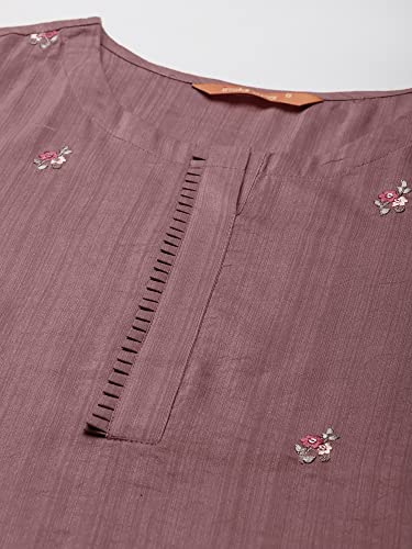 Image of INDO ERA Women's Poly Chiffon Embroidered Straight Kurta With Pant & Dupatta Set (RRRRR8075)