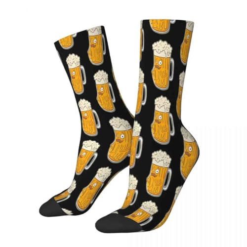 Adorables calcetines estampados de taza de cerveza, poliéster, puntera sin costuras, cojín grueso, Negro/Amarillo, talla única