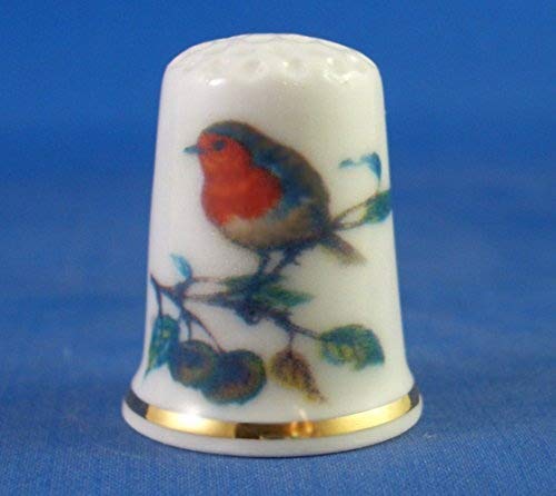 Dé à coudre de collection en porcelaine Motif rouge-gorge de Noël