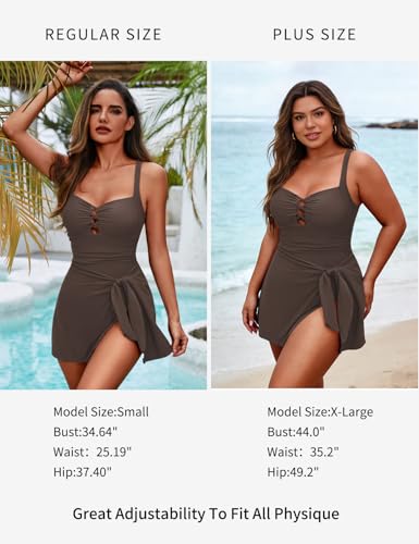 Image of Zilcremo Swim Dress for Women Tummy Control One Piece Swimsuit Wrap Swimdress Square Neck Skirted Bathing Suit Swimwear