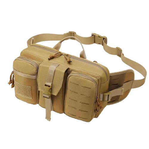 メンズアウトドアウエストバッグ ウエストポーチ 防水 waist bag 仕様 3WAY携帯(腰・肩・斜め) 大容量 マルチポケット 登山・トレイルラン対応 日本仕様 (カーキ色)