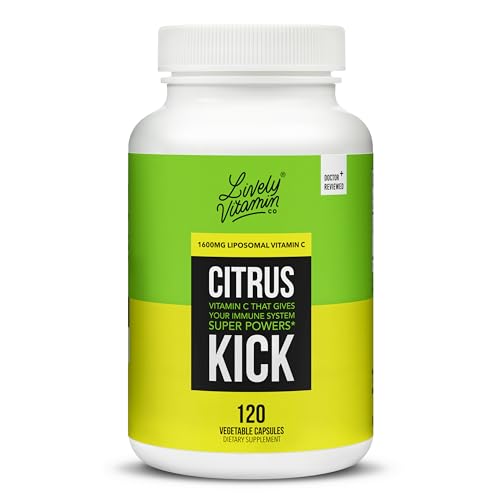 LIVELY VITAMIN CO. Citrus Kick - Immune Function - Improved Immunity for Cold Flu Illness & Sickness - Liposomal Vitamin C - Sunflower Lecithin - Highly Absorbable - Collagen Synthesis - 120 Capsules