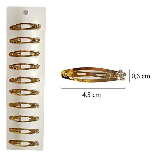 10 Presilhas Tic Tac Para Cabelo Pérola ou Strass (Dourado com Flor Strass)