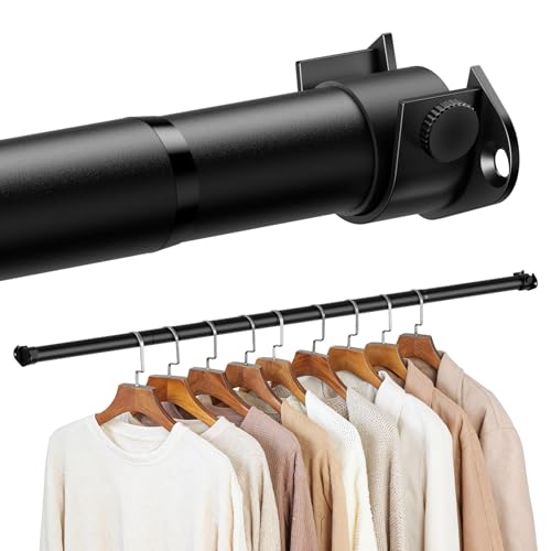 Zipglo Wardrobe Rod 40-130cm Heavy Duty Wardrobe Rails and Fittings Extendable Clothes Rail Pole Adjustable Hanging Rails for Wardrobe & Storage Black