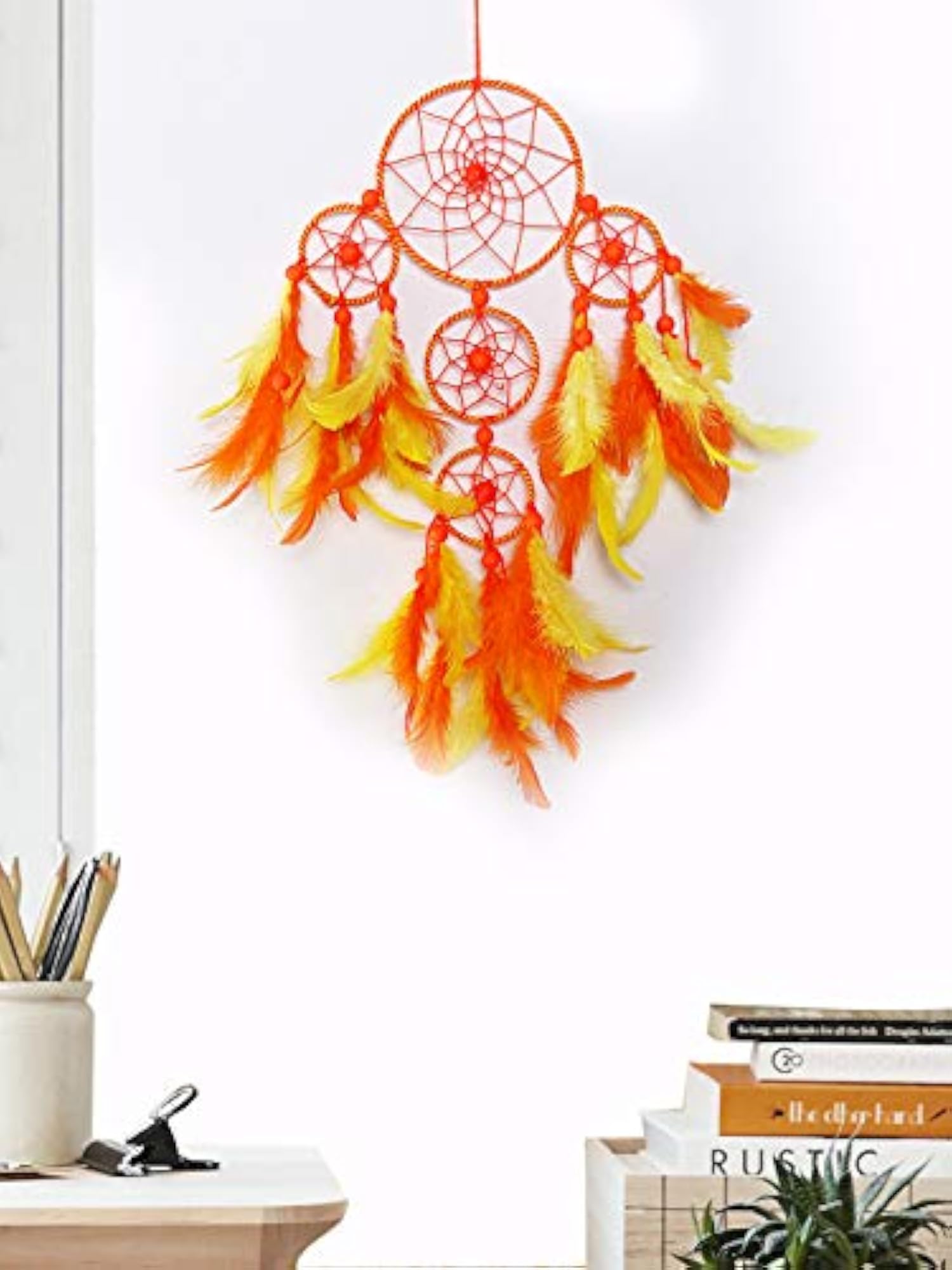 Yellow Orange 4 Tier Dream Catcher Wall Hanging