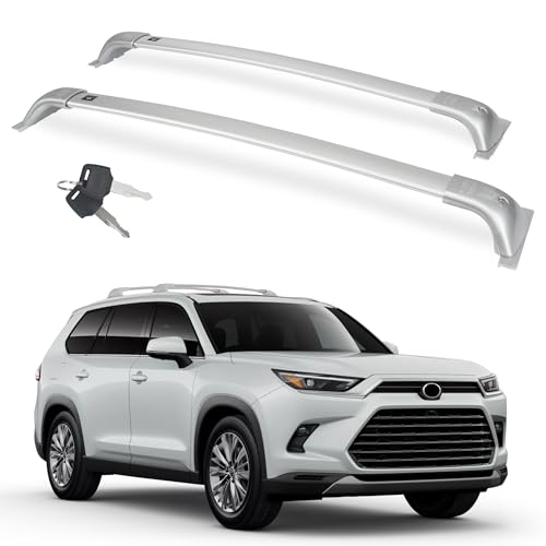 Autekcomma Heavy Duty Silver Upgraded Roof Rack Crossbar Compatible for Toyota Grand Highlander 2024up All Grades.Max 260lb Loading Capacity with Metal Lockable Anti -Theft Locking Mechanism