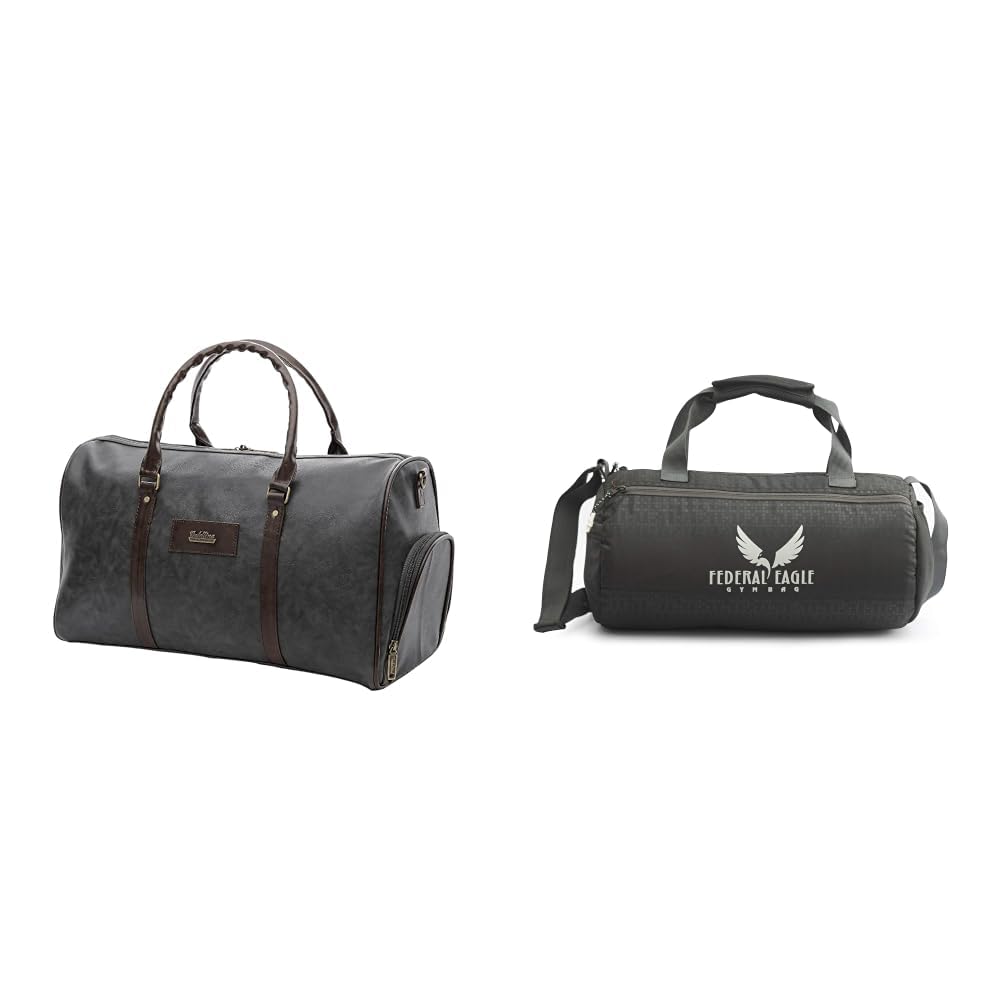 Premium Textured Leatherette Travel Duffel Weekender Bag for Men and Women (Weather + Sports Duffle/Travel Bag Classic Polyester Round-Shaped Large Capacity 20L Gym Bag with-image-20