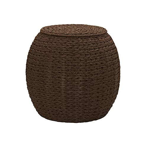 Household Essentials Barrel Woven Paper Rope & Iron Side Table, Brown