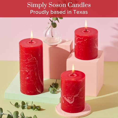 Simply Soson Red Rustic Texture Pillar Candles 3x3 inch - Set of 3 - Unscented Decorative Red Candles, No drip, Ideal as Large Candles for Home Decor, Weddings, Holidays - Image 5
