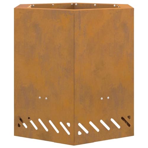 vidaXL Chimenea Sin Humo Hexagonal Marrón 48 x 48 x 51 cm, Acero Resistente al Aire Libre, Duradera, Portátil, Resistente al Óxido, Ideal para el Balcón, Compacta, Calentador de Madera, Jardín, Patio