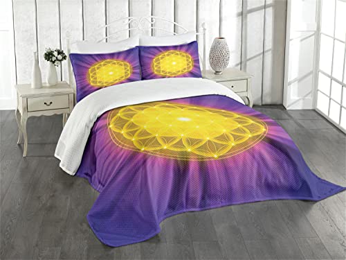 ABAKUHAUS lila Mandala Tagesdecke Set, Blume des Lebens, Set mit...