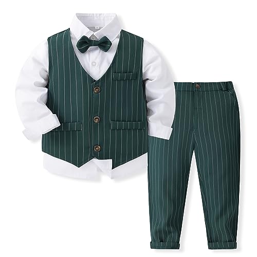 Image of Kimocat Boys 3Pcs Clothing Sets Elegant Long Sleeve Shirts + Vest with Flower+Pants Party Suit