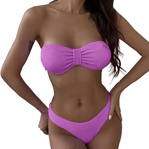 Genérico Bikinis Tallas Grandes Mujer Bañador Talla Grande Bikini Sexy 2023 Traje de Baño Mujer Traje de Baño Up Bikini Set Tanga Brasileño Familiar (Purple,S)