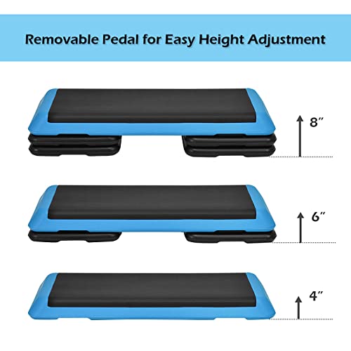 Goplus 43'' Step Platform Adjustable Fitness Aerobic Stepper 4" - 6" - 8" Non-Stick Surface W/Risers Support Up To 550 Lbs, Lightweight Workout Fitness Exercise Step Platform For Home, Gym #TOP4