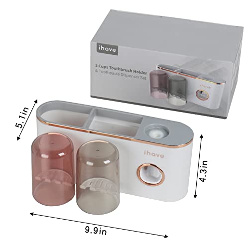 Ihave Toothbrush Holders Bathroom Accessories With Toothpaste Dispenser, 2 Cups Toothbrush Holder Wall Mounted Bathroom Decor #TOP5
