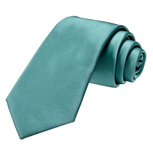 Image of Hi-Tie Solid Teal Green Ties for Men Silk Woven Necktie and Lapel Pin Pocket Square Cufflinks Sets Formal Business Wedding