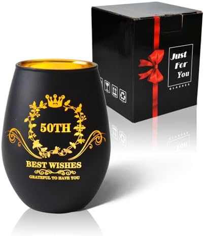 50TH Birthday Gifts for Her and His, Vintage Engraved Stemless Wine Glass, 50 Year Old Birthday Decorations for Women, Man, Lover, Friends, Party, Funny Bday Gifts Idea, Turning 50 Present