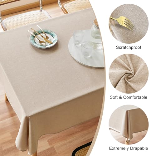 Image of AUSSPVOCT Textured Table Cloth Rectangle 52x70 Inch for Home Kitchen Decor | Khaki Waterproof Spill-Proof Wipeable Tablecloths Wrinkle Free Rectangular Dining Tables Cover